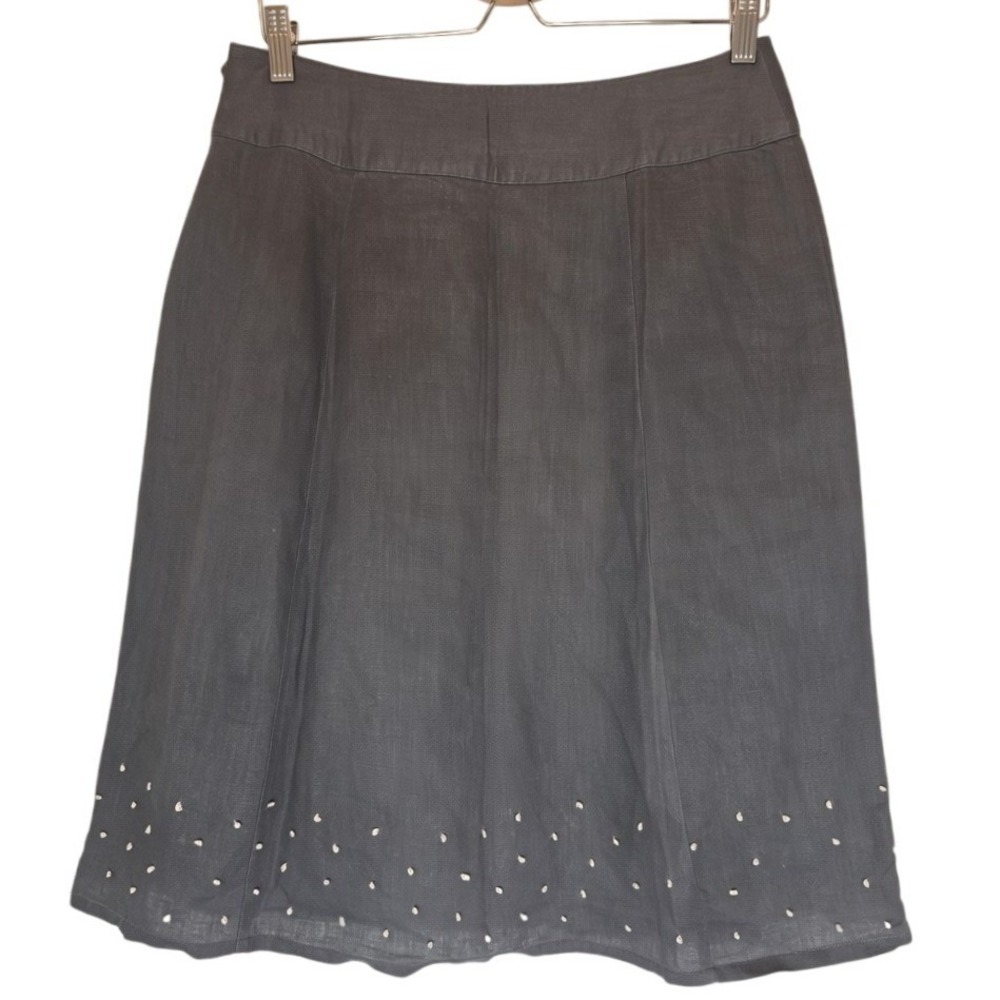 BODEN Linen A Line Skirt Sz 8L Gray Raised Embroidered Swiss Dots Preppy Coastal - Picture 3 of 12